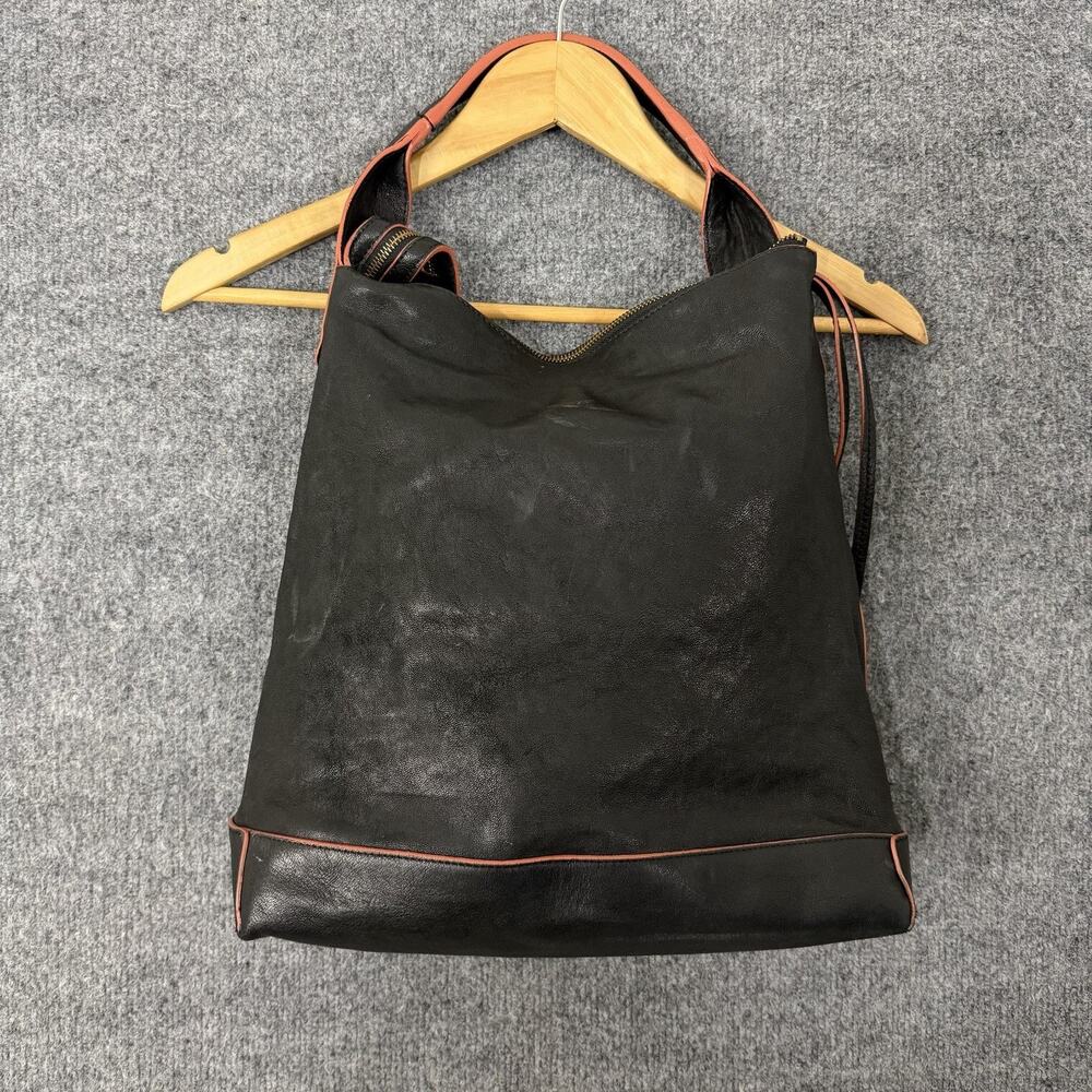 Gerard Darel Leather Washed Tote Hobo Bag Black Shoulder Casual Chic Everyday